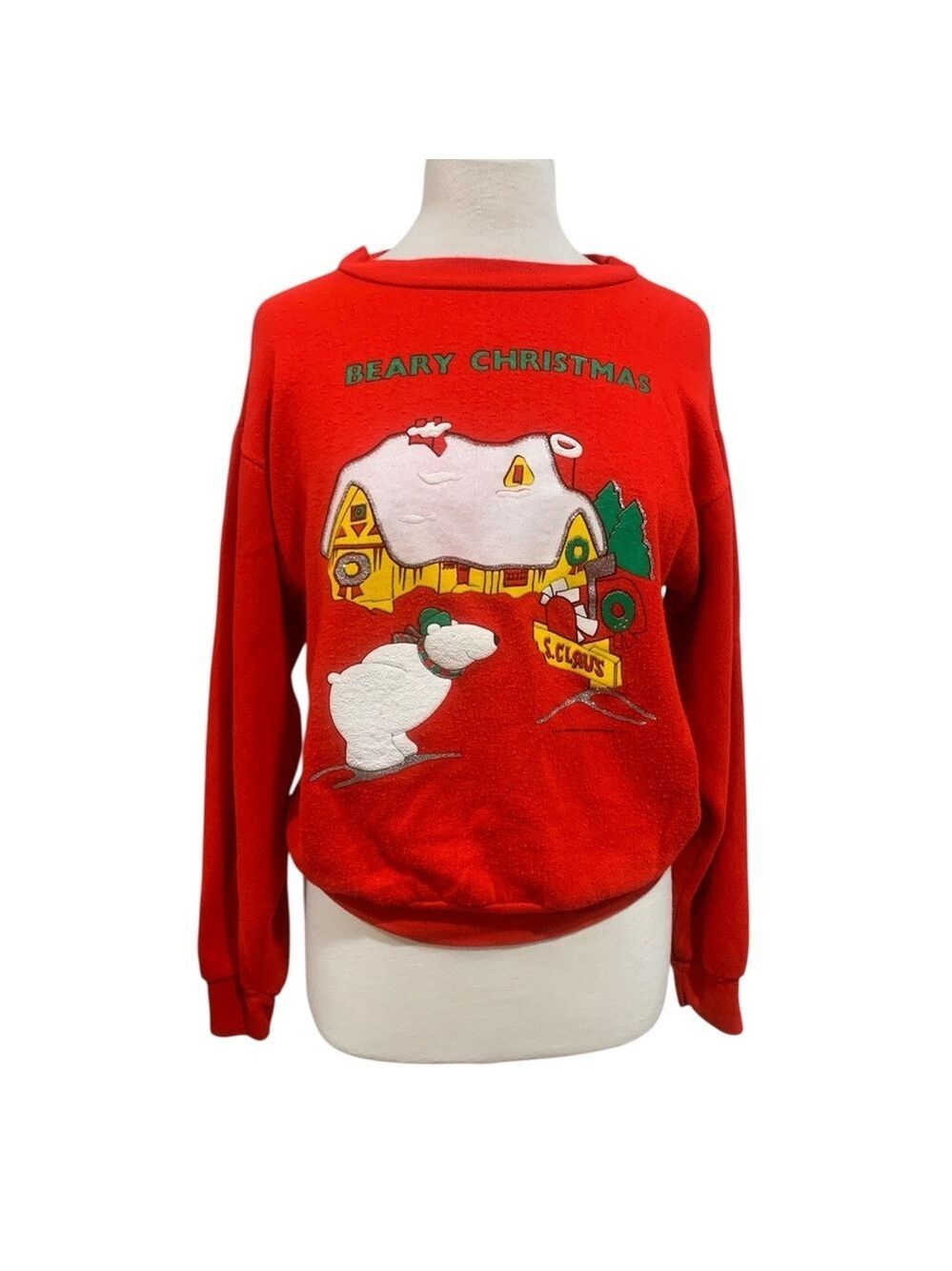 Vintage 90’s oversized Beary Christmas fleece sweatshirt size Small